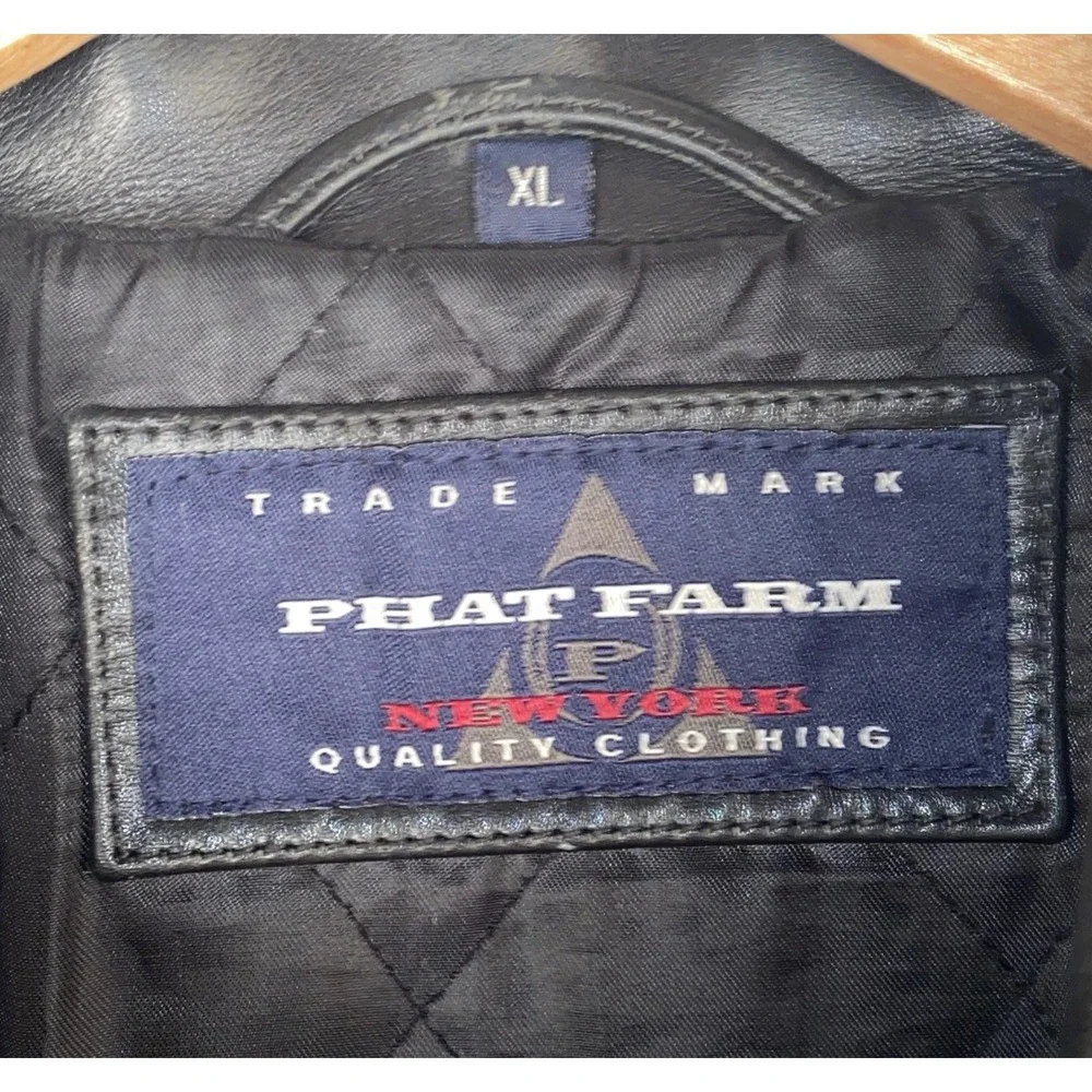 Phat Farm Women Black Leather Motorcycle Size XL Discount 4 Damage Zipper $500+‎